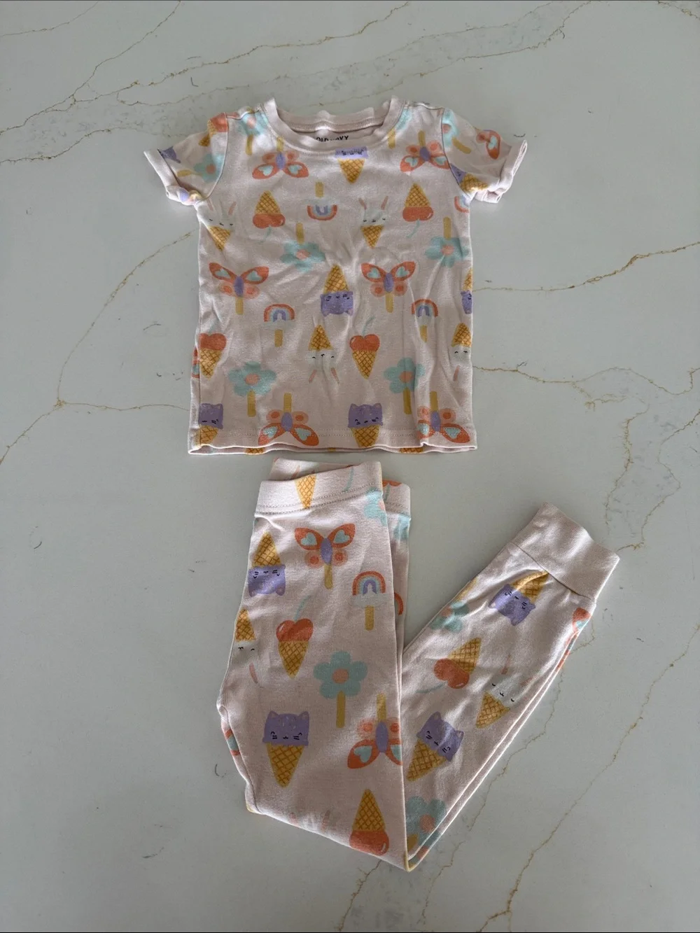 Old Navy Light Pink Ice Cream & Animal Print Pajama Set - Picture 1 of 5